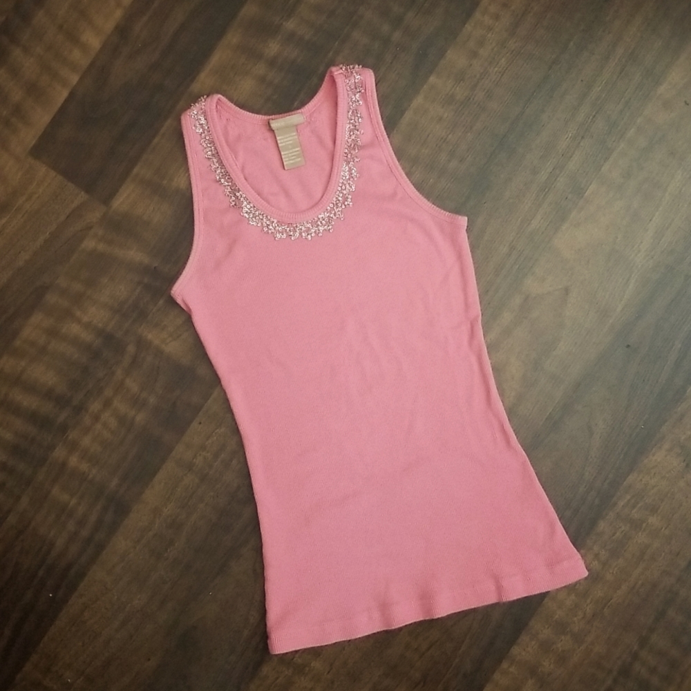 Reference Coral Ribbed Tank Top with embellishments - Size Small
